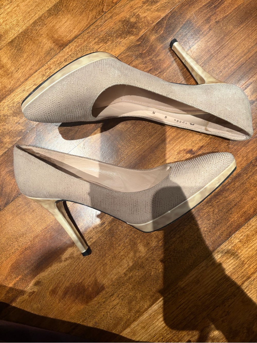 Stuart Weitzman Beige Nude Textured Platform Stiletto Pumps